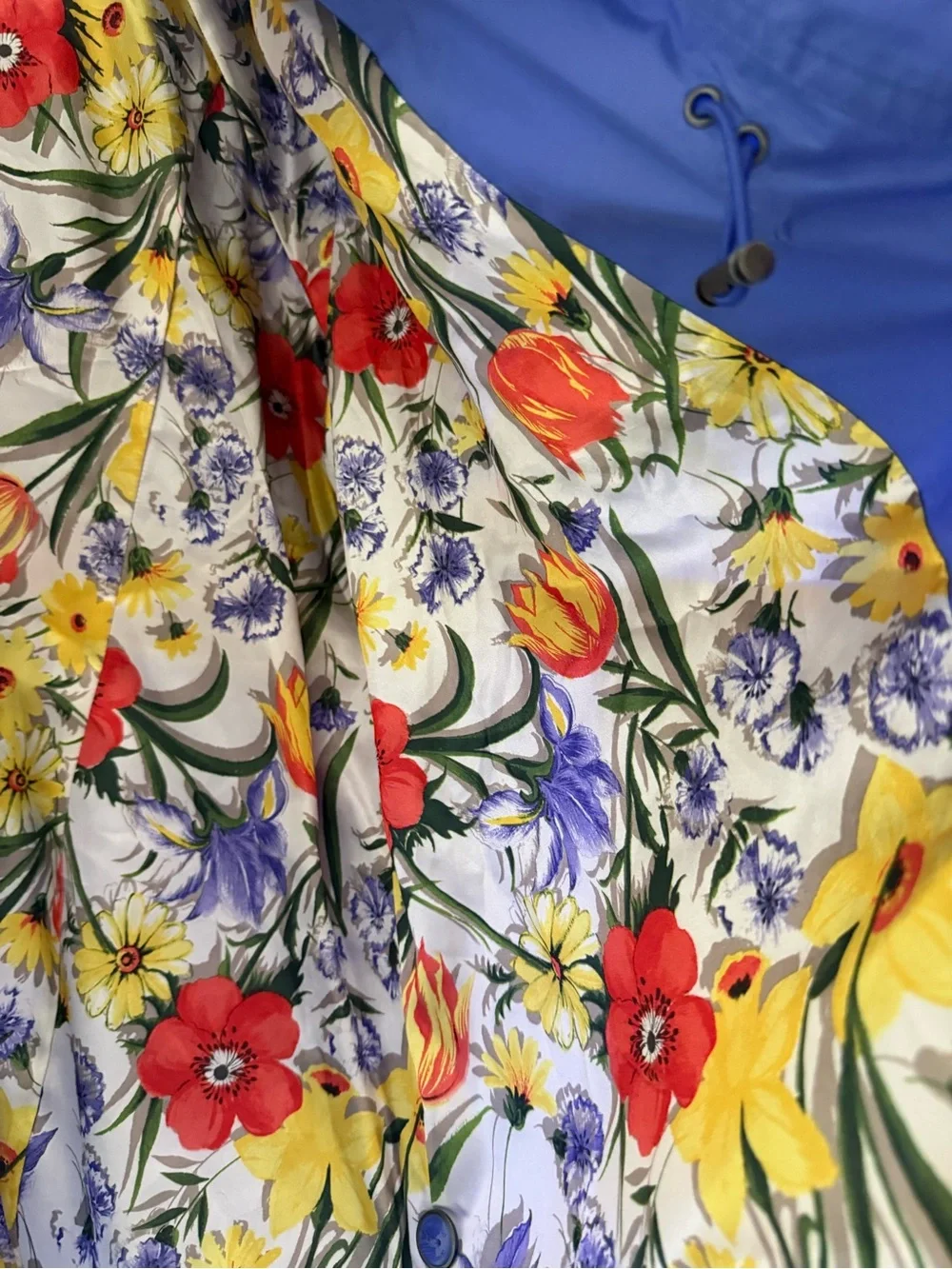 Dennis Basso Blue Floral Lined Anorak Rain Jacket Plus Size 2X